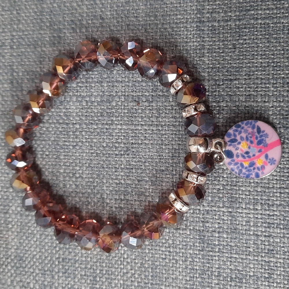 Bracelet Amber Crystal Tree of Life Charm Stretch Elastic Strength Symbol Pretty